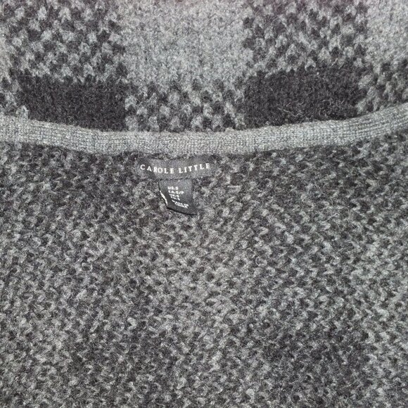 Vintage Carole Little Women's Black Gray Wool Jacket Plaid Wrap Double Button S - Picture 7 of 13